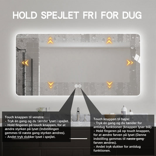 Rektangulært Spejl med LED-lys og Antidug 160x80 cm