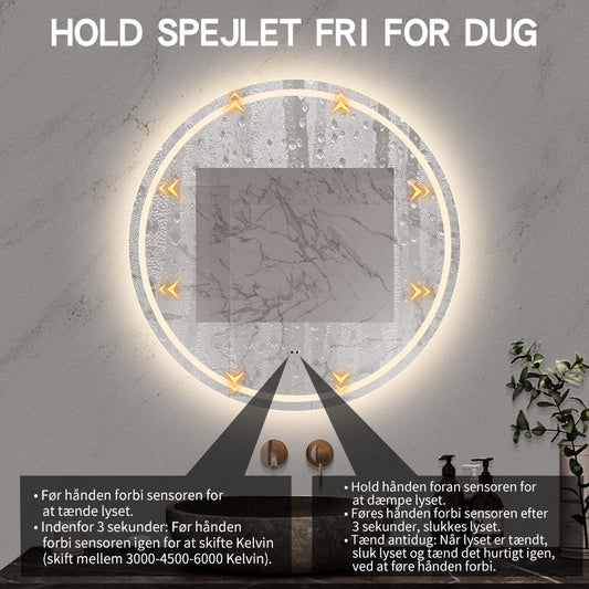 Rundt Spejl med Frontlight LED-lys og Antidug Ø90 cm