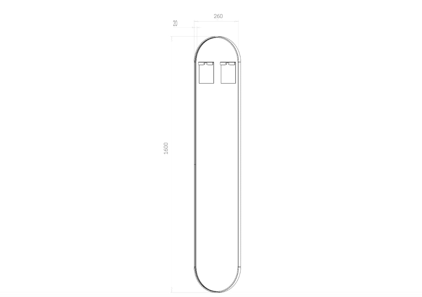 Ovalt Helfigur spejl 26x160 cm - Sort ramme