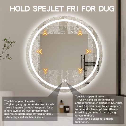 Rundt Spejl med LED-lys (front + backlight) og Antidug Ø100 cm