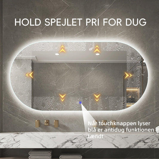 NYHED: Ovalt Spejl med LED-lys og Antidug 150x80 cm m/sort ramme