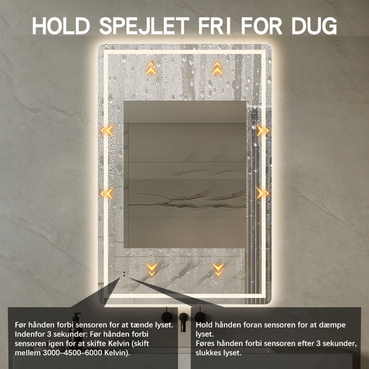 Firkantet Spejl med Frontlight LED-lys og Antidug 80x120 cm