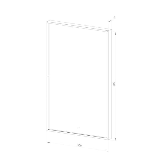 Rektangulært Spejl med LED-lys i Ramme og Antidug 50x80 cm, Sort Ramme
