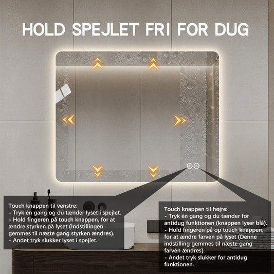 Rektangulært Spejl med LED-lys og Antidug 100x80 cm
