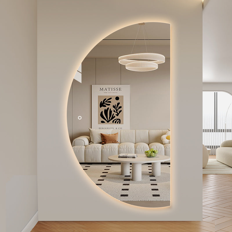 NYHED: Halvcirkel spejl med LED-lys 100x180 cm (Venstrevendt)
