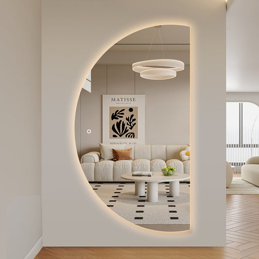 NYHED: Halvcirkel spejl med LED-lys 100x180 cm (Venstrevendt)