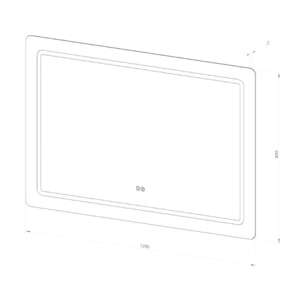 Firkantet Spejl med LED-lys (front + backlight) og Antidug 120x80 cm