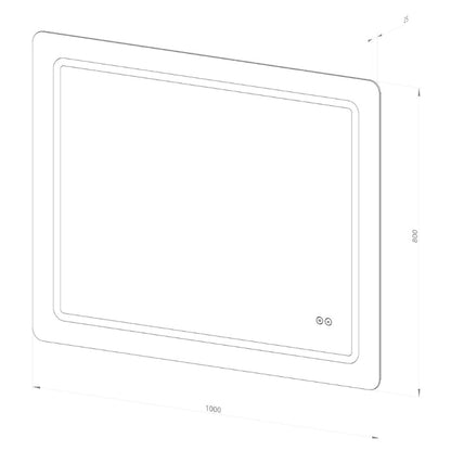 Firkantet Spejl med LED-lys (front + backlight) og Antidug 100x80 cm