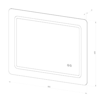 Firkantet Spejl med LED-lys (front + backlight) og Antidug 80x60 cm