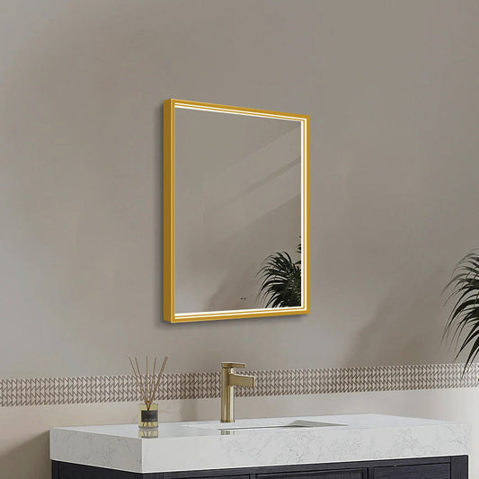 Rektangulært Spejl med LED-lys i Ramme og Antidug 60x80 cm, Guld Ramme