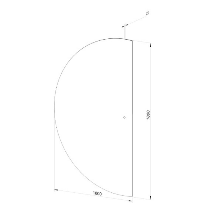 NYHED: Halvcirkel spejl med LED-lys 100x180 cm (Venstrevendt)