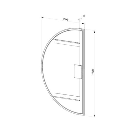 Halvcirkel spejl med LED-lys 100x180 cm (Venstrevendt)