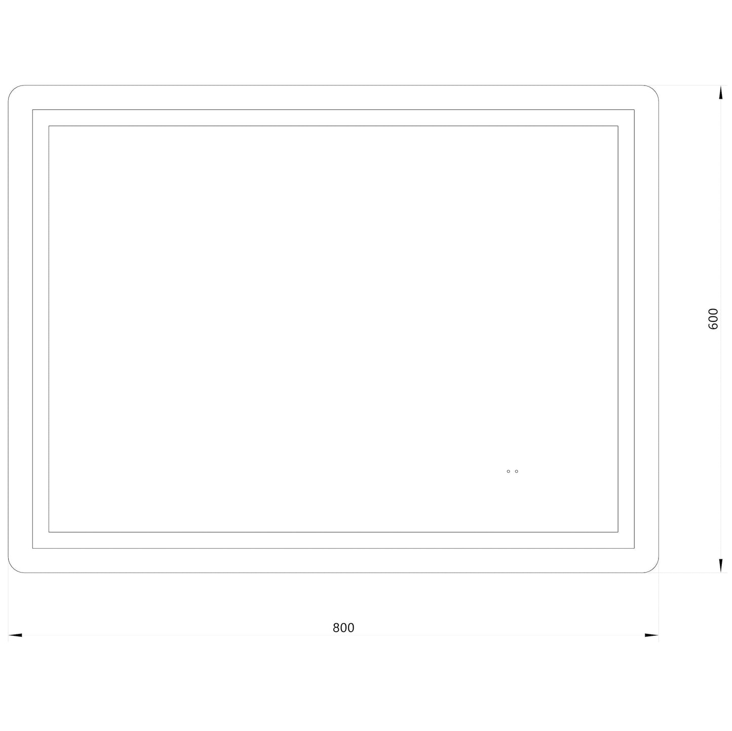 Firkantet Spejl med Frontlight LED-lys og Antidug 80x60 cm