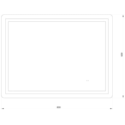 Firkantet Spejl med Frontlight LED-lys og Antidug 80x60 cm