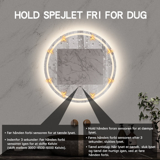 Rundt Spejl med Frontlight LED-lys og Antidug Ø60 cm