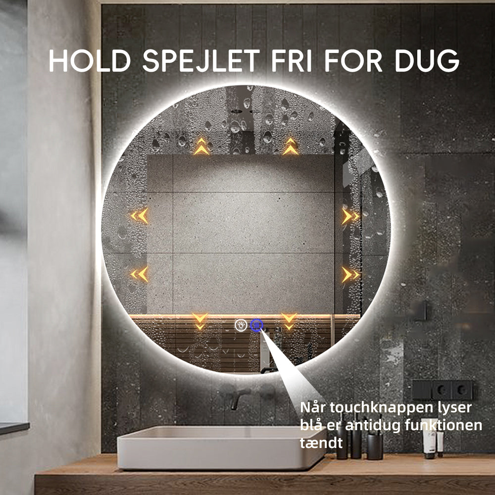 Spejl til badeværelse ø120 cm med LED lys og antidug