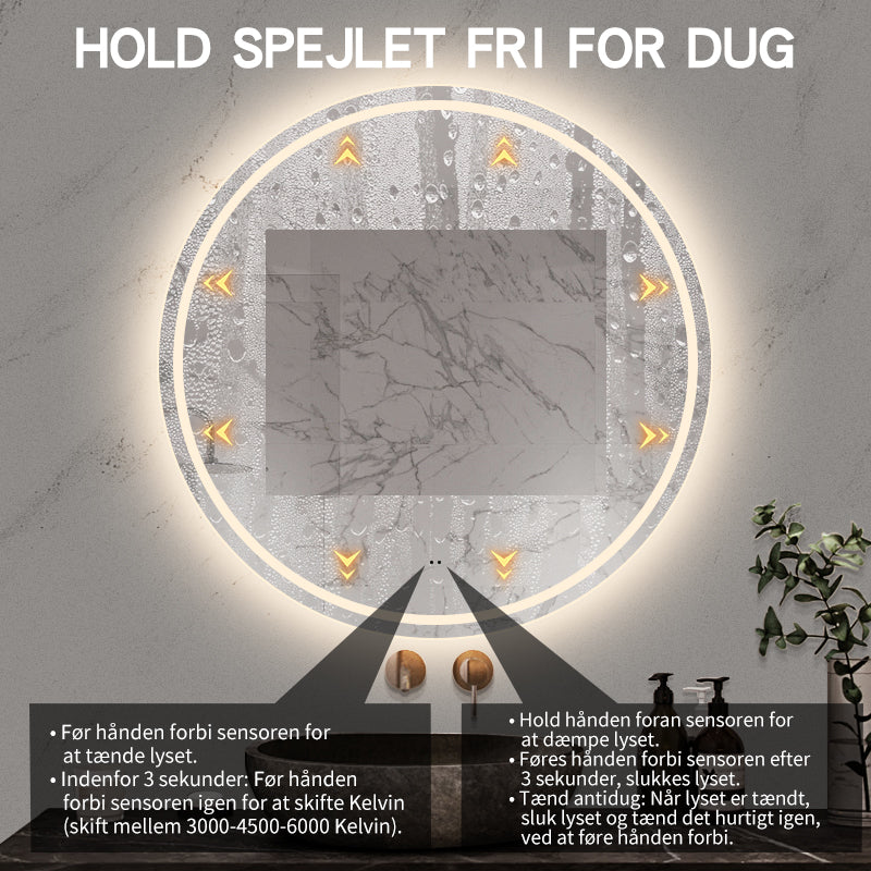 Rundt Spejl med Frontlight LED-lys og Antidug Ø100 cm