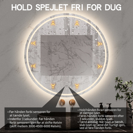 Rundt Spejl med Frontlight LED-lys og Antidug Ø100 cm
