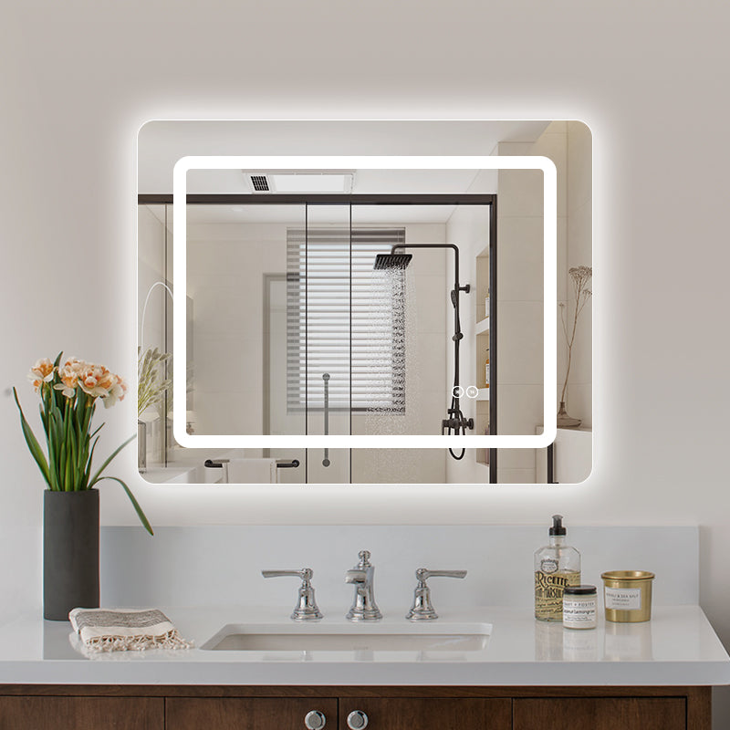 Firkantet Spejl med LED-lys (front + backlight) og Antidug 100x80 cm