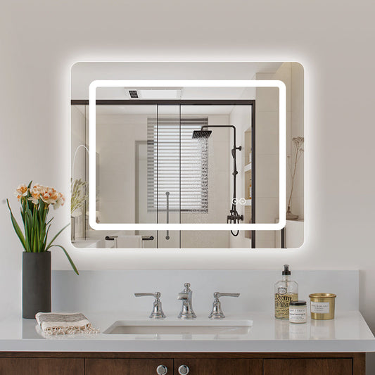 Firkantet Spejl med LED-lys (front + backlight) og Antidug 100x80 cm