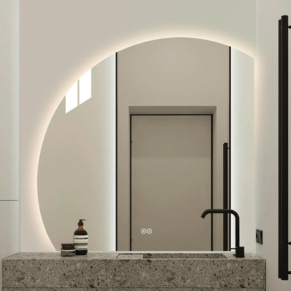 1/4 Rund spejl med LED-lys og Antidug 100x100 cm (Venstrevendt)