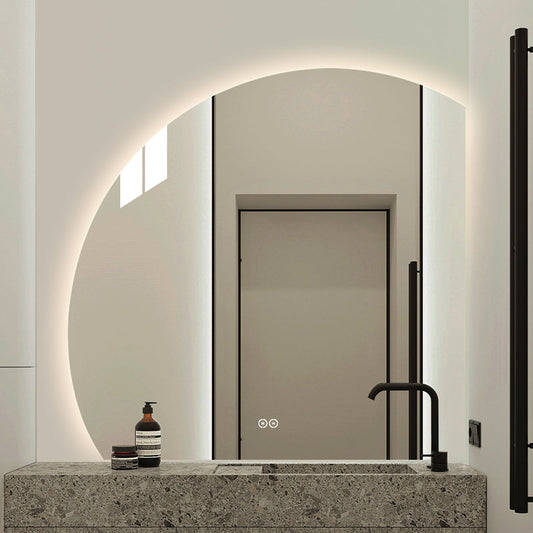 1/4 Rund spejl med LED-lys og Antidug 100x100 cm (Venstrevendt)