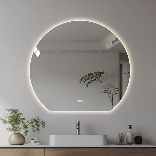 Rundt spejl med LED-lys og Antidug Ø120 cm - Skåret
