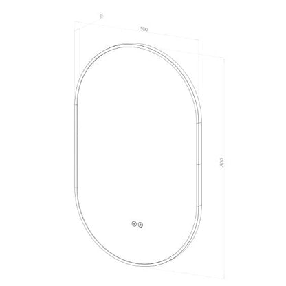 Ovalt Spejl med LED-lys og Antidug 50x80 cm m/Sort Ramme