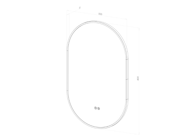 NYHED: Ovalt Spejl med LED-lys og Antidug 50x80 cm m/Sort Ramme