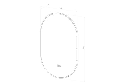 NYHED: Ovalt Spejl med LED-lys og Antidug 50x80 cm m/Sort Ramme