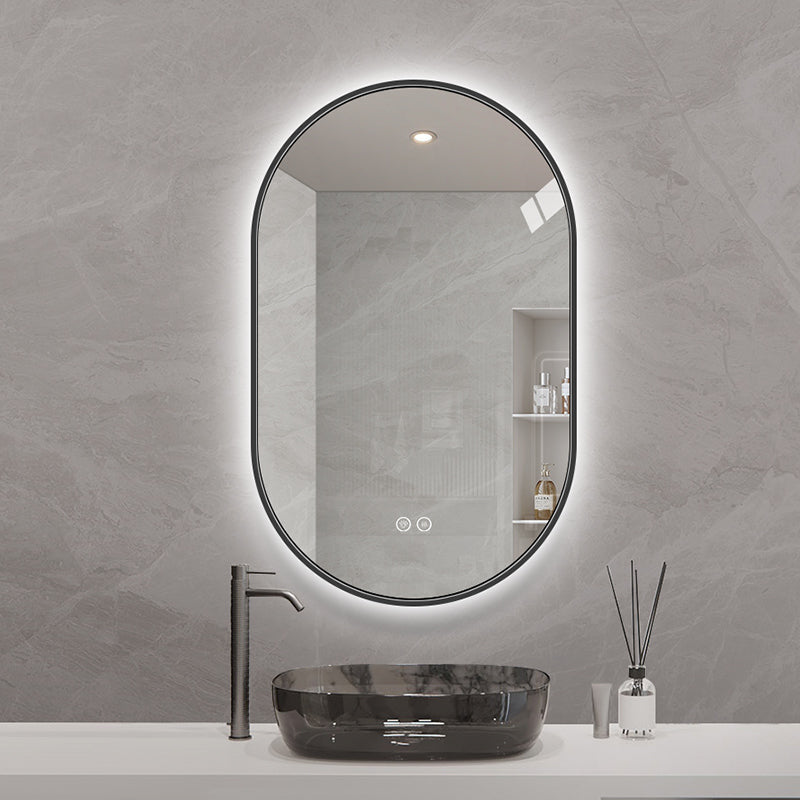 NYHED: Ovalt Spejl med LED-lys og Antidug 50x80 cm m/Sort Ramme
