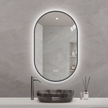 NYHED: Ovalt Spejl med LED-lys og Antidug 50x80 cm m/Sort Ramme