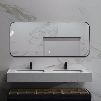 Stort spejl 180x80 cm med sort ramme og justerbar LED-lys