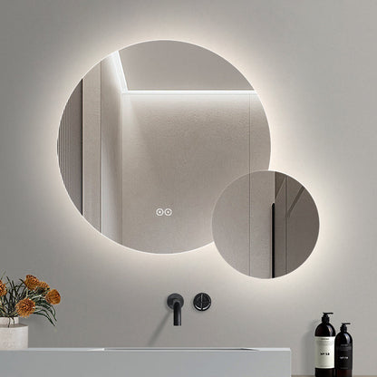 Dobbelt spejl med LED-lys og Antidug Ø80 + Ø40 cm (Venstrevendt)