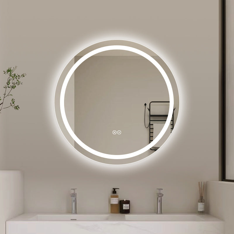 Rundt Spejl med LED-lys (front + backlight) og Antidug Ø90 cm