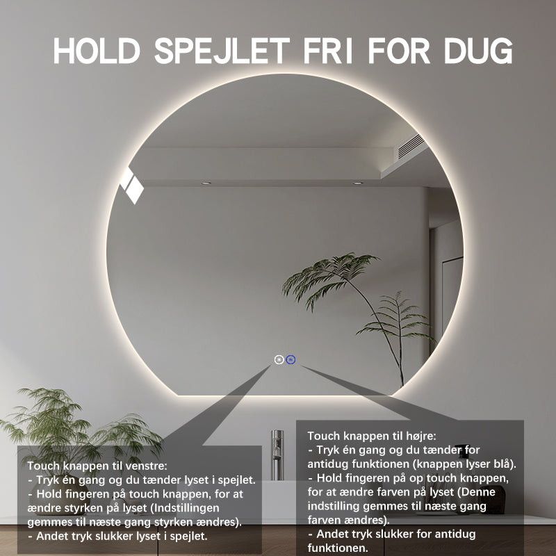 Rundt spejl med LED-lys og Antidug Ø120 cm - Skåret