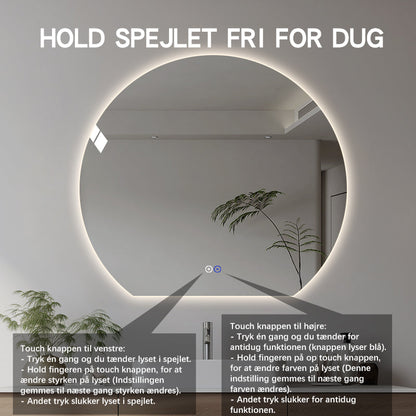 Rundt spejl med LED-lys og Antidug Ø120 cm - Skåret