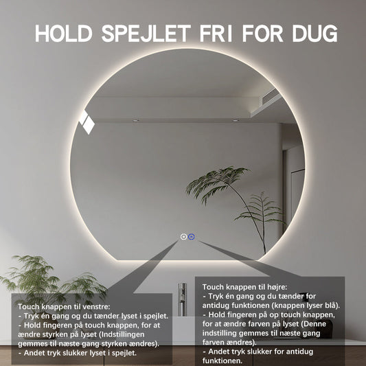 Rundt spejl med LED-lys og Antidug Ø120 cm - Skåret