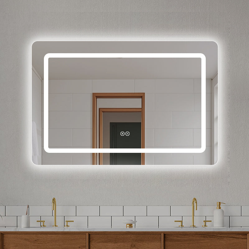 Firkantet Spejl med LED-lys (front + backlight) og Antidug 120x80 cm