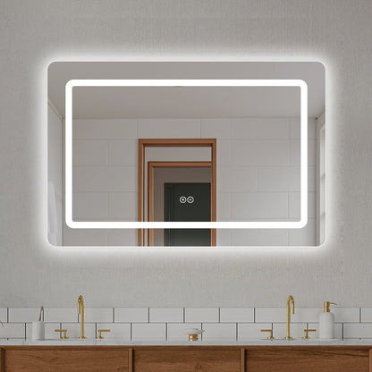 Firkantet Spejl med LED-lys (front + backlight) og Antidug 120x80 cm