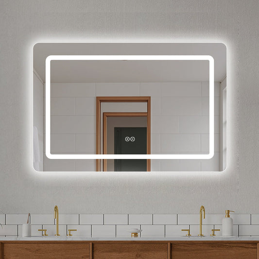 Firkantet Spejl med LED-lys (front + backlight) og Antidug 120x80 cm