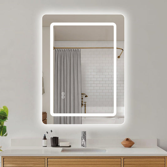 Firkantet Spejl med LED-lys (front + backlight) og Antidug 60x80 cm