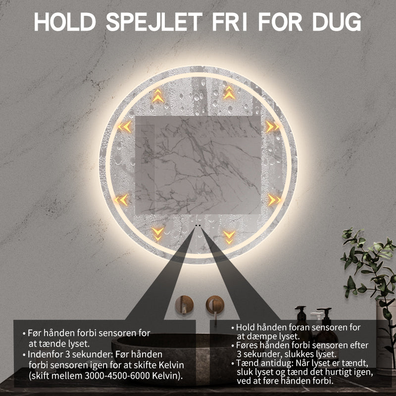 Rundt Spejl med Frontlight LED-lys og Antidug Ø80 cm