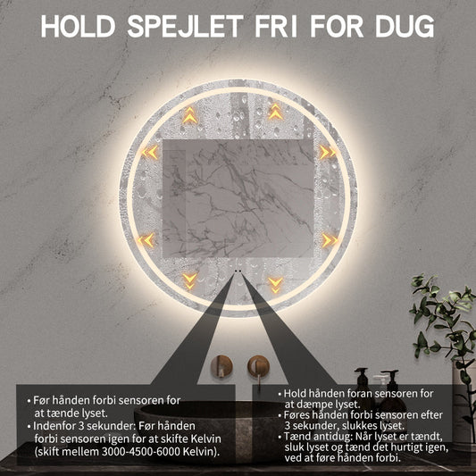Rundt Spejl med Frontlight LED-lys og Antidug Ø80 cm
