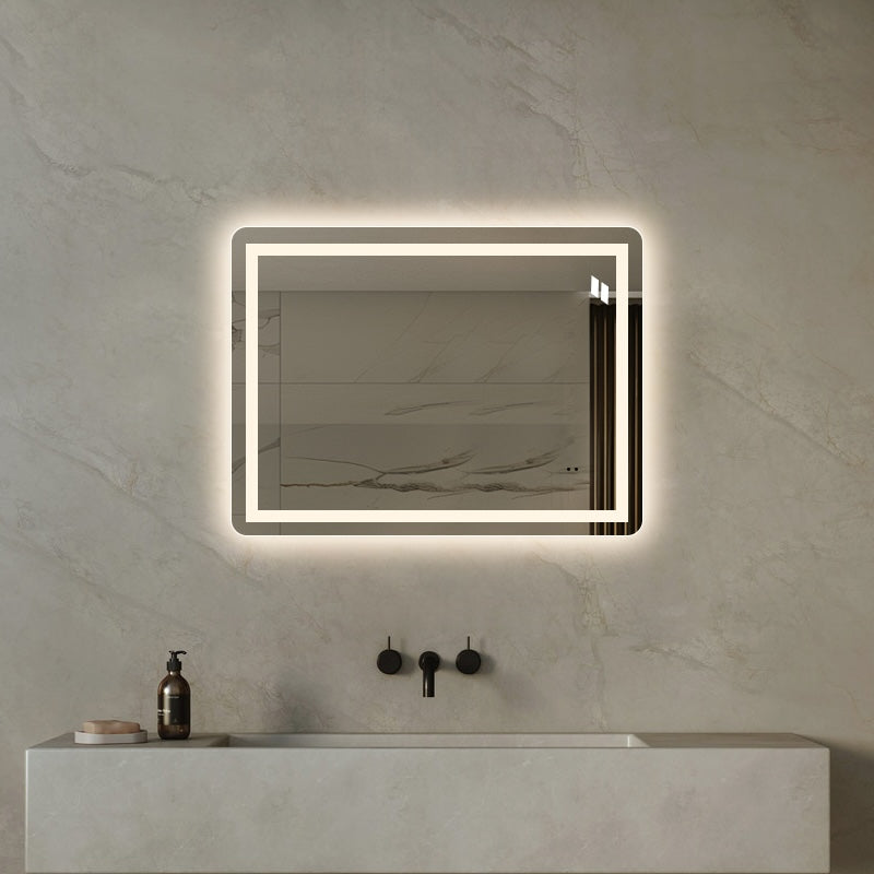 Firkantet Spejl med Frontlight LED-lys og Antidug 80x60 cm
