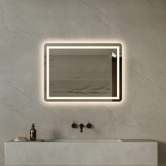 Firkantet Spejl med Frontlight LED-lys og Antidug 80x60 cm