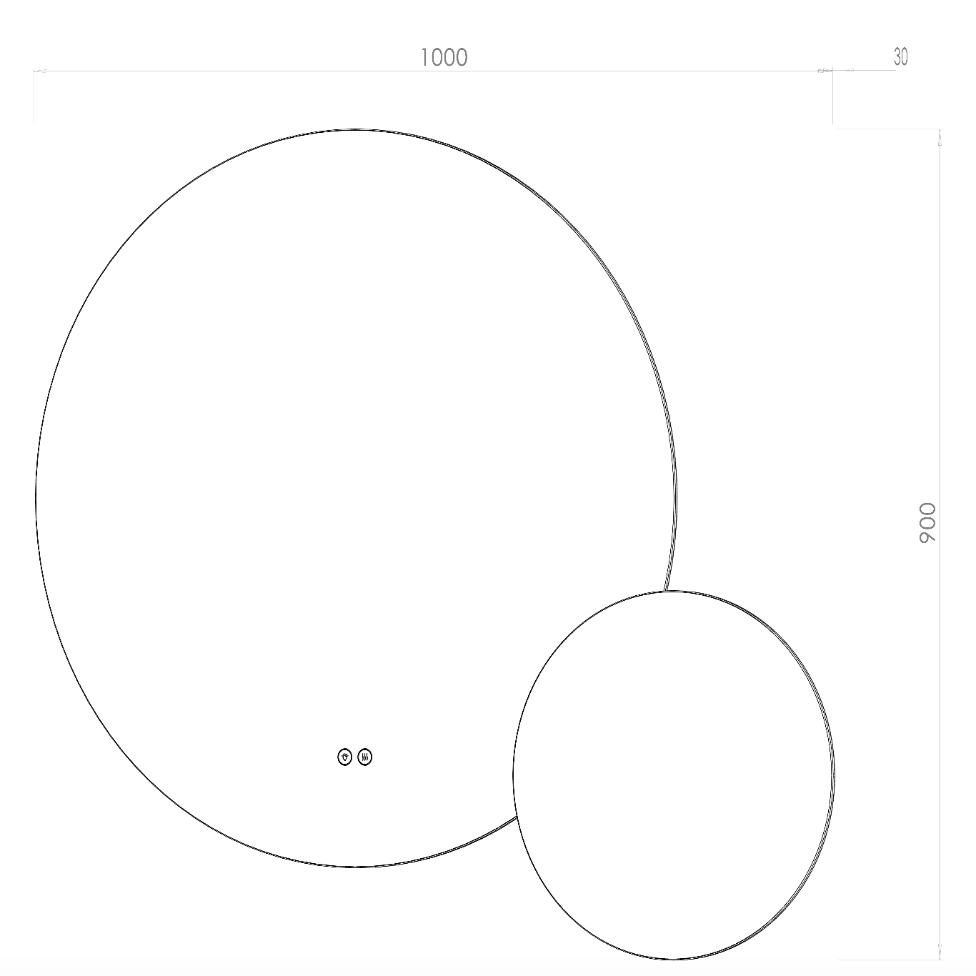 Køb dobbelt spejl med LED-lys og antidug Ø80 + Ø40 cm (Venstrevendt)